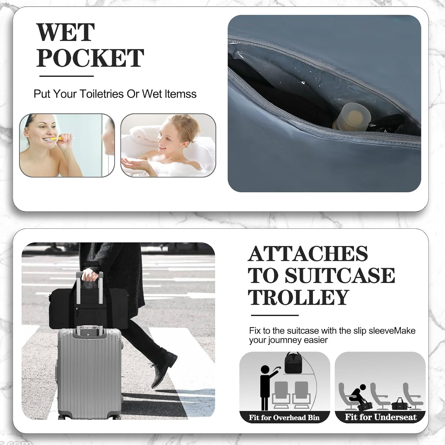 Goloni Cute Duffle Bag for Women, Gym Bag with Shoe Compartment, Lightweight Weekend Travel Duffel Bag,Overnight Bag with Wet Pocket, Black - Black image number 2