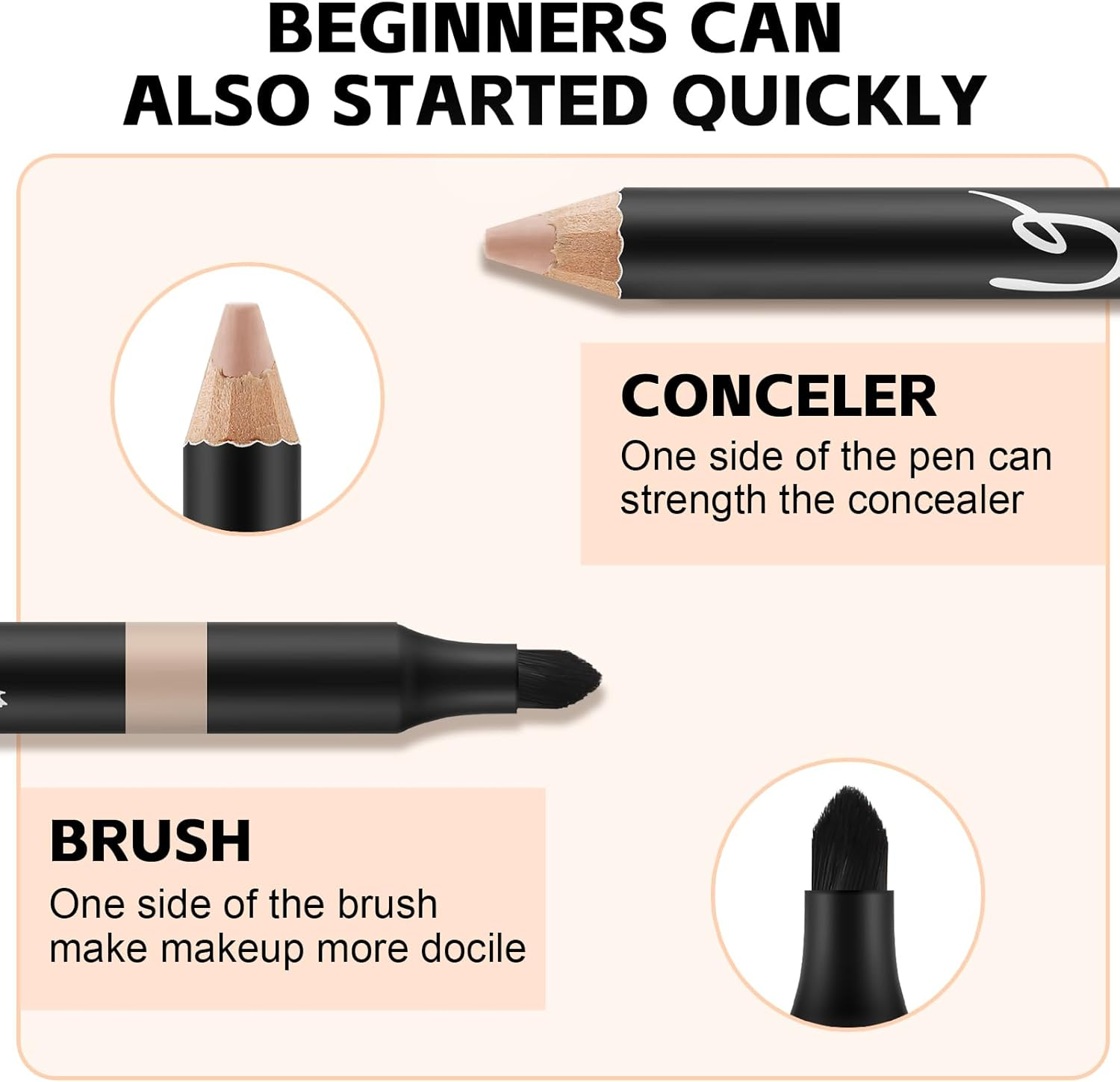 Apooliy 4Pcs Concealer Pencil with Sponge,Full Coverage,Waterproof under Eye Concealer Stick for Dark Circles,Blemishes,Aging Spots,Acne,Freckles -  002 image number 3