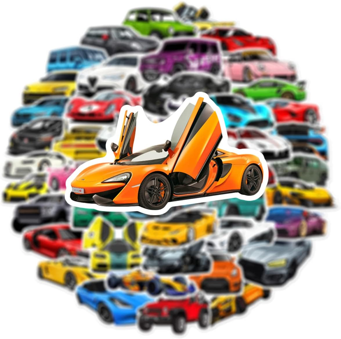 50 Pack Stickers for JDM Racing Car Water Bottle|Cool Sports Car Vinyl Waterproof Sticker for Laptop Skateboard Guitar Bike Phone Car Decals Gifts for Kids Teens Adults for Party Favors Supplies Decor image number 3
