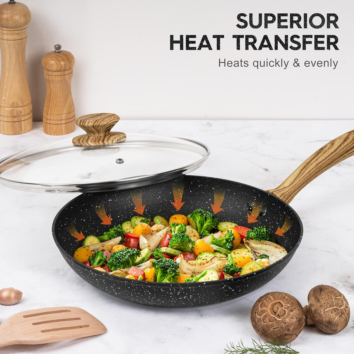 Michelangelo Nonstick Frying Pan with Lid, 8 Inch Frying Pans Nonstick with Healthy Coating, Small Frying Pan with Stay-Cool Handle, Induction Compatible image number 3