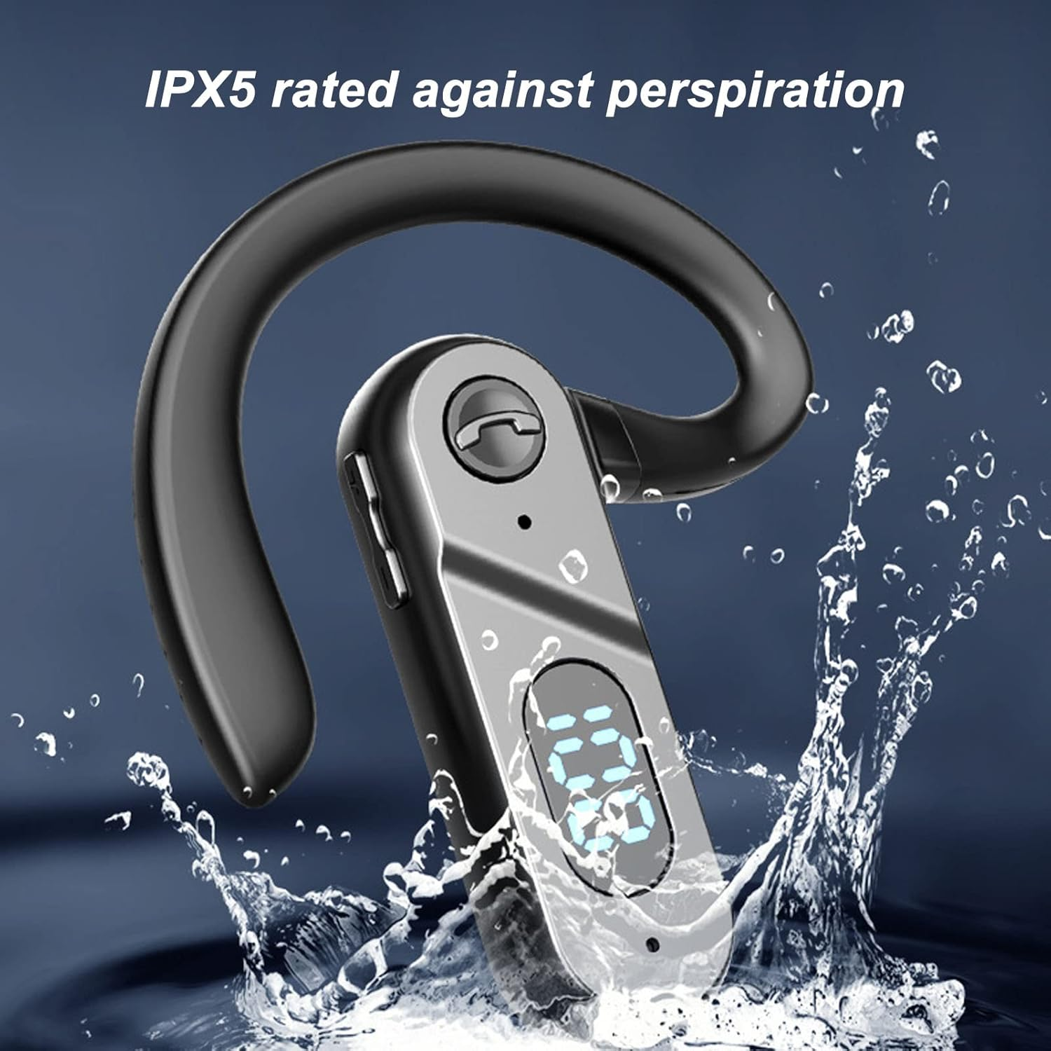 Ciciglow Wireless Bluetooth Headphones, Business Trip Travel Wireless Bluetooth Earbuds V5.2 Headphone Ear Hook Design LED Digital Waterproof Business Headset image number 6