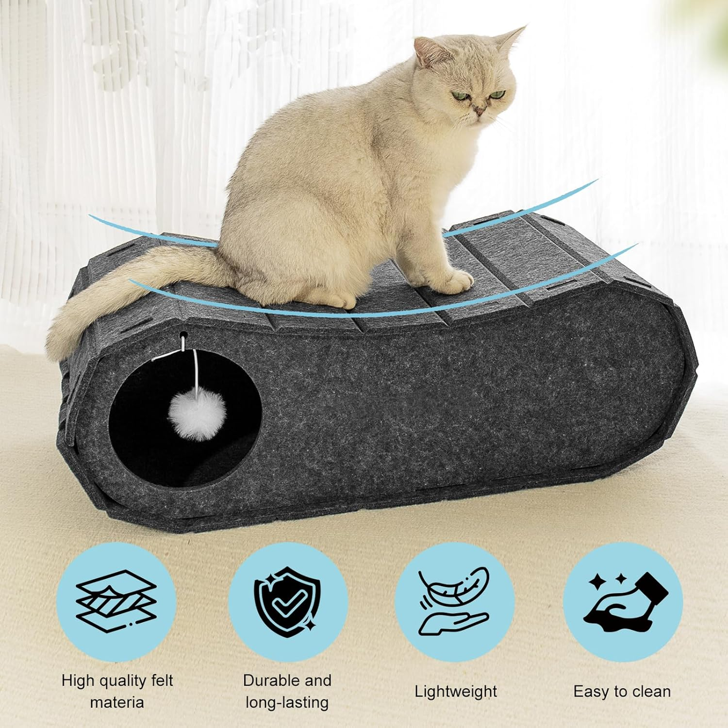 Cat Scratching Board Lounge Bed, Felt Material Cat Scratching House with Cat Ball Fetch Toy for Indoor Cats, Durable Cat Scratching Box, Reversible Cat House Scratches, Easy to Sweep image number 2