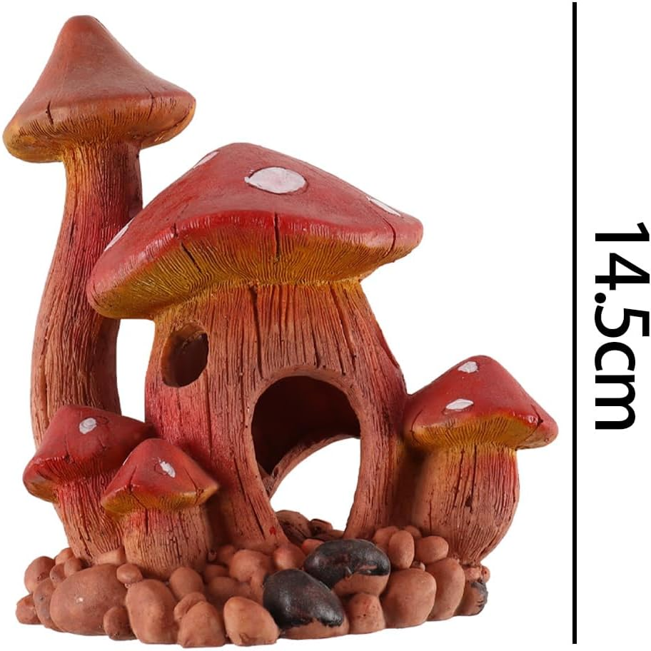 ANCLLO Resin Mushroom House Aquarium Decoration Fish Tank Cave Hiding Spot Ornament for Aquatic Pets Aquarium Scenery Accessories image number 6