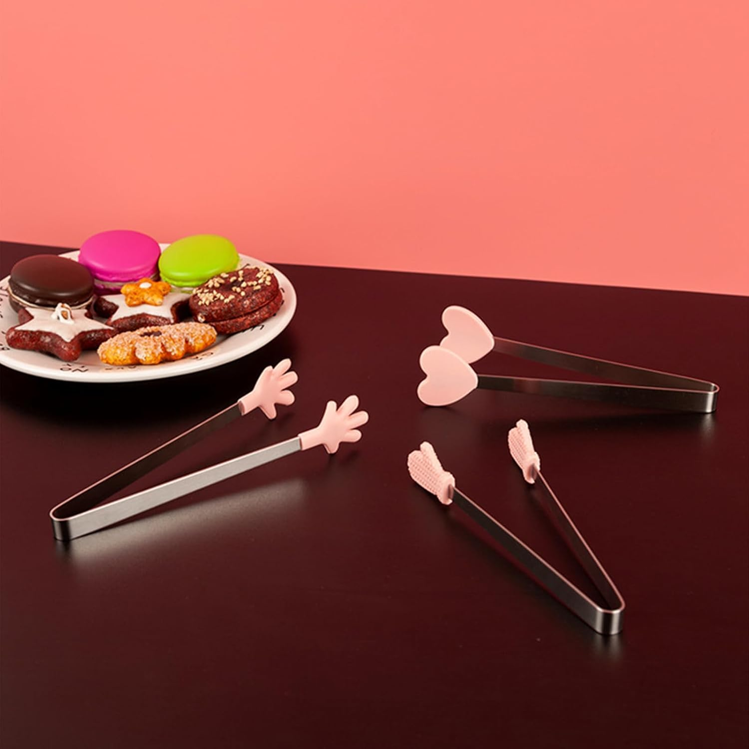 10PCS Silicone Mini Tongs (5.3 Inch), Hand Shape Kitchen Tongs for Food, Ice Cubes, Fruits, Desserts, Colorful Safe Serving Tongs for Appetizers & Barbecue (Hand Shape)