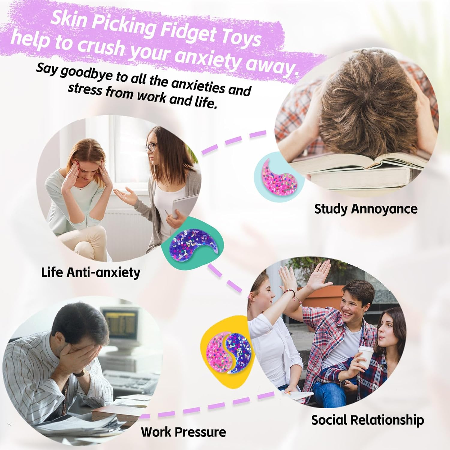 Skin Picky Pad to DIY Bracelet Necklace,Skin Picking Fidget Toys to Relieve Stress Anxiety,Silicone Picky Pad Fidget Toys for Adults Teenager (Yin-Yang) image number 2