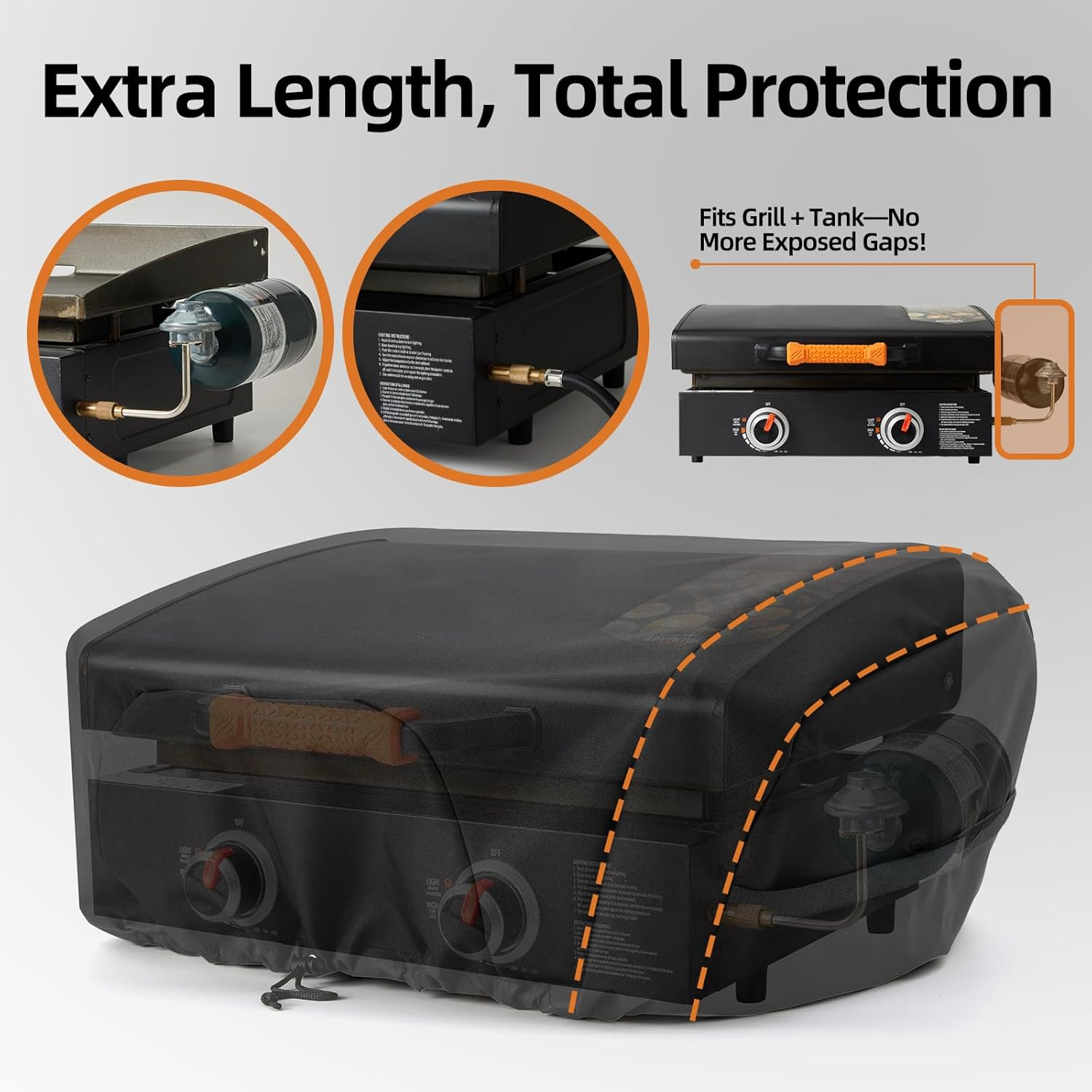 NOELIFE Griddle Cover for Blackstone 22 Inch Tabletop Griddle with Hood, Propane Fuel Cylinder Can Be Covered Completely, Waterproof Grill Cover Outdoor BBQ Grilling Accessories (Cover Only) image number 4