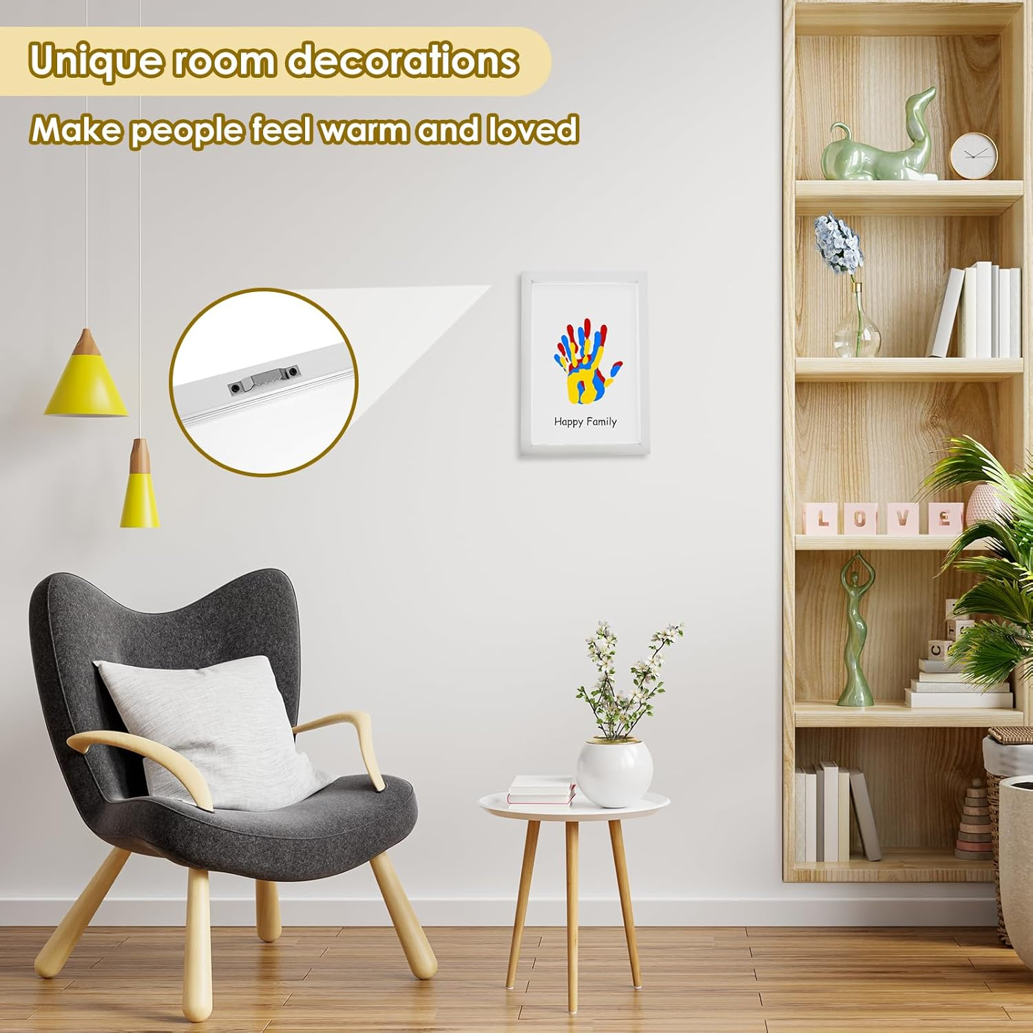 Awobepl Wood DIY Baby Footprint Cultivate Hands on Skill Family Footprint Frame Parent Child Interaction Handprint Baby Set for Home (White) image number 2