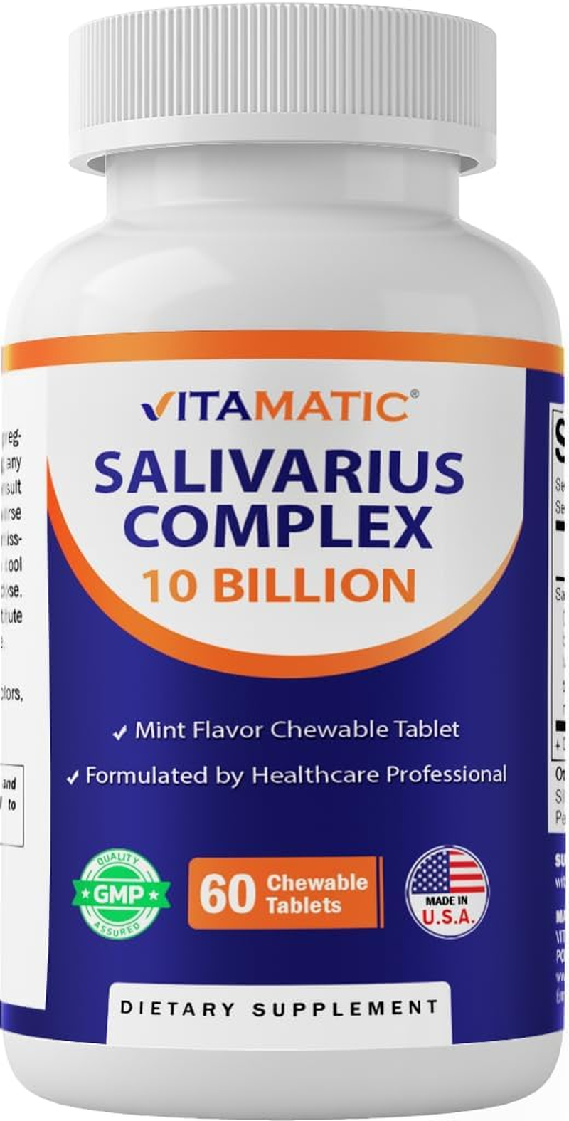 Vitamatic Salivarius Complex 10 Billion Chewable Mint Flavored Tablet - 60 Count - Oral Health Chewable Probiotics + Prebiotics - Supports Healthy Teeth, Gums, & Better Breath&hellip; image number 4