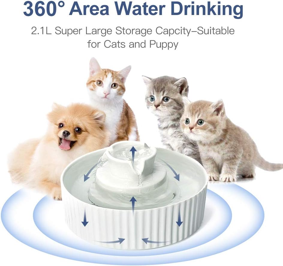 Vindox Drinking Fountain for Cats, Ceramic, Cat Fountain Ceramic (White) image number 5