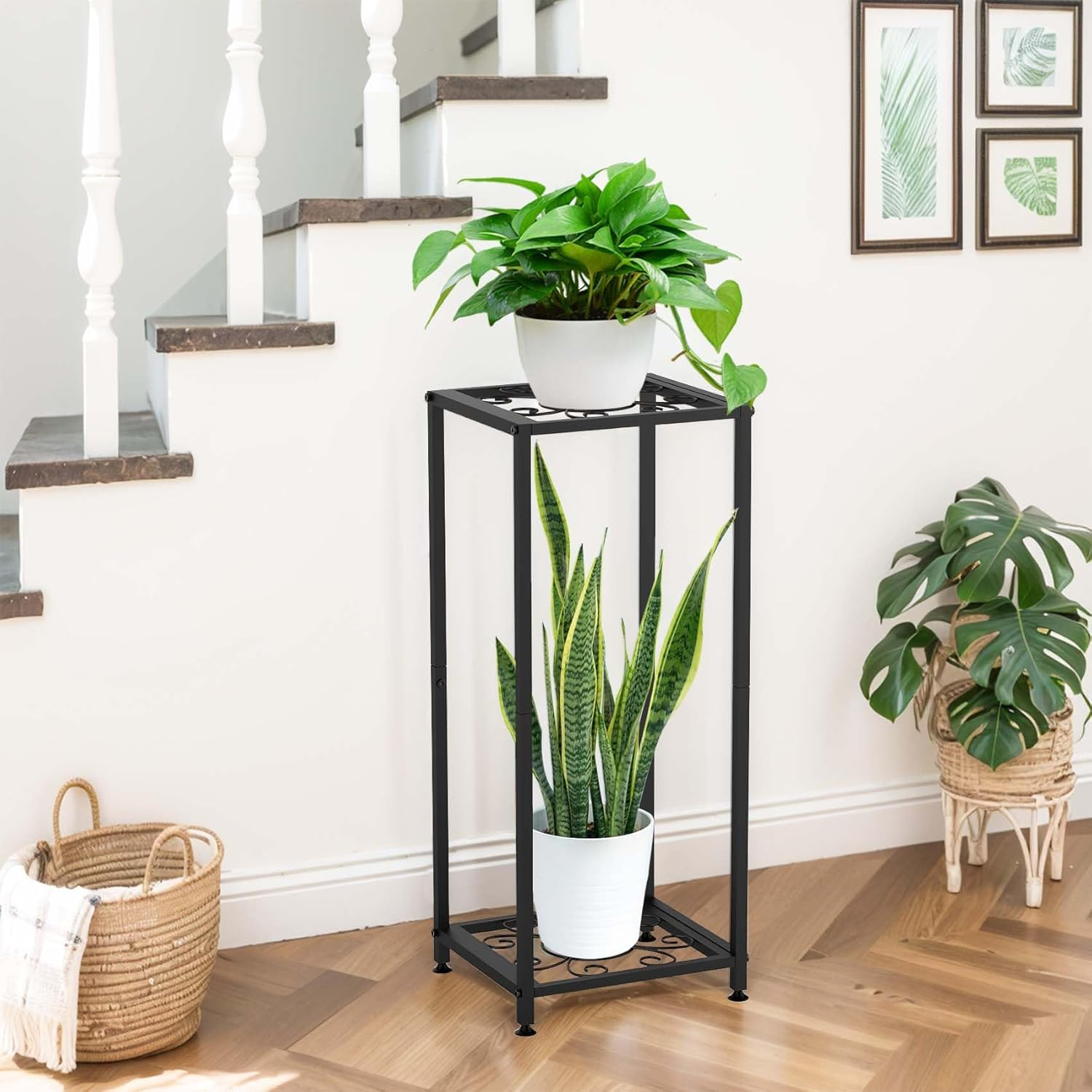 Plant Stand Indoor Plant Stand Outdoor Waterproof Metal Tall Plant Stand 2 Tier Plant Stands Black Plant Shelf Holder Rustproof Stable Plant Stands for Living Room Balcony Garden image number 2