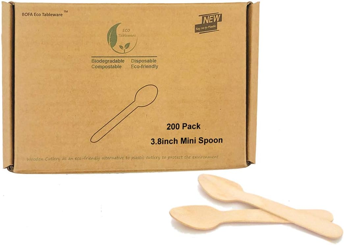 Mini Wood Taster Spoons, Disposable Small Wooden Spoons Ice Cream Dessert Spoons (200 Pack) image number 4
