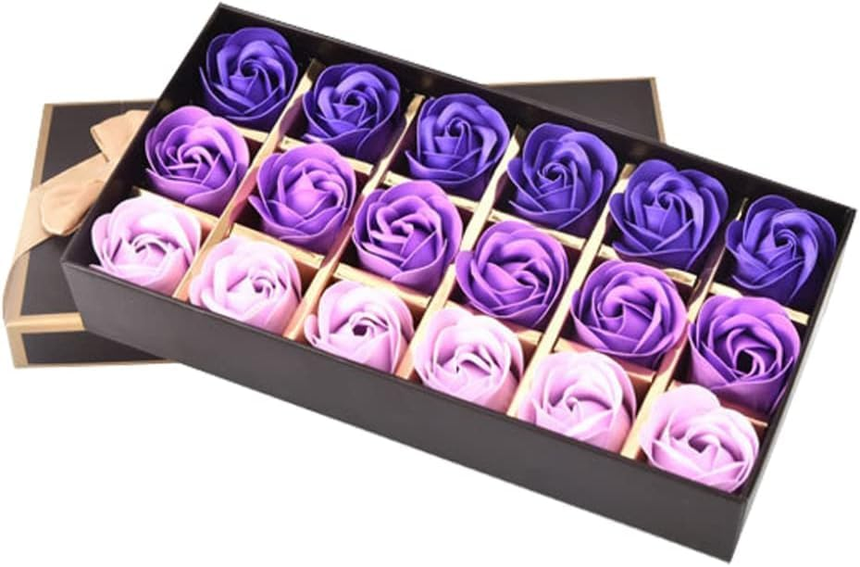 Valentines,Bath Soap Rose Flower Floral Scented Soap Petals Set Gift Box for Valentines Day Anniversary Mothers Day Purple Gradient 18PCS image number 4