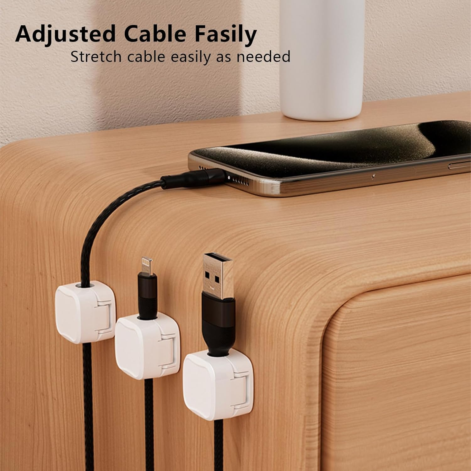 6 Pack Magnetic Cable Clips, Portable Charging Cable Organizer Holders with Back Adhesive, Smooth Opening and Closing Magnetic Cord Organiser for Office,Home,Car,Desk,Nightstand (White) image number 6