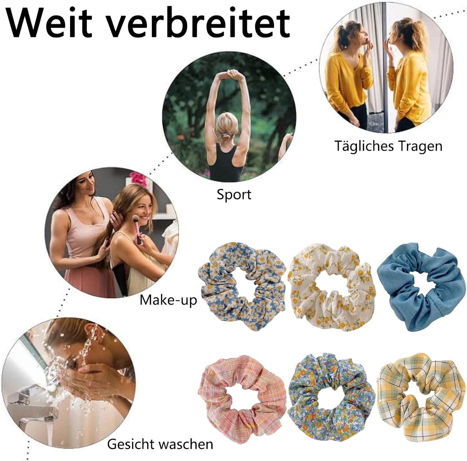 6 Styles Scrunchies, Floral Pattern Hair Scrunchies, Women, Elastic Hair Bobbles, Ponytail Hair Accessories for Girls, Women, Vintage Floral Hair Bobbles (Pink 2) image number 5