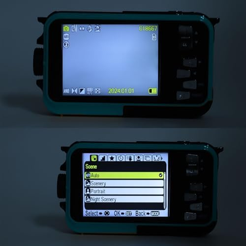 4K 56MP Underwater Camera, 10FT Waterproof Camera Dual-Screen Selfie Camera with 64GB TF Card, Auto Focus, 16X Digital Zoom, for Snorkeling (Blue)