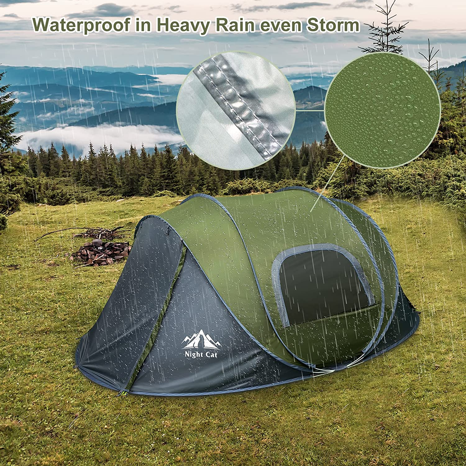 Night Cat Upgraded Pop up Tent 2-4 Persons Easy Setup in 3 Seconds Instant Camping Tent with Porch Automatic Foldable Waterproof Beach Package 40% Smaller image number 2