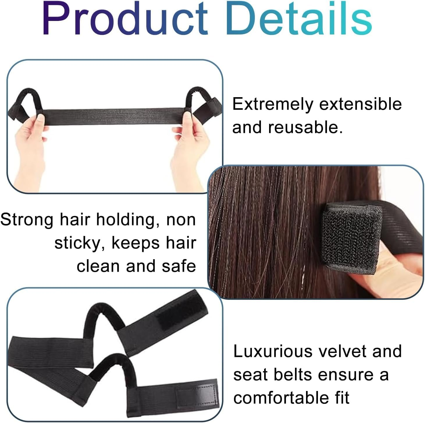 Ear Free Stretchable Adjustable Bands, 3Pcs Ear Free Stretchable Adjustable Straps for Wigs, Breathable Lightweight Fabric Lace Bands for Wigs image number 6