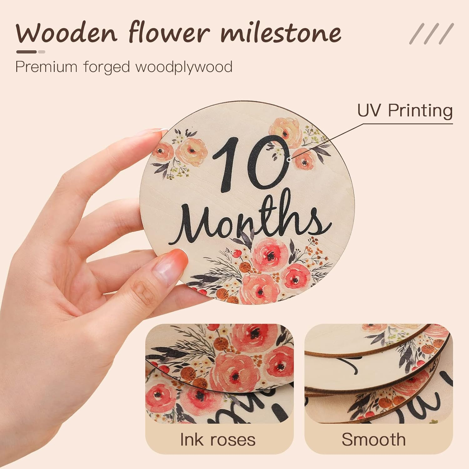 Promise Babe Milestone Numbers Props, Baby Wooden Milestone Cards Weekly Monthly Growth Milestone Signs Baby Announcement Props 8Pcs image number 4