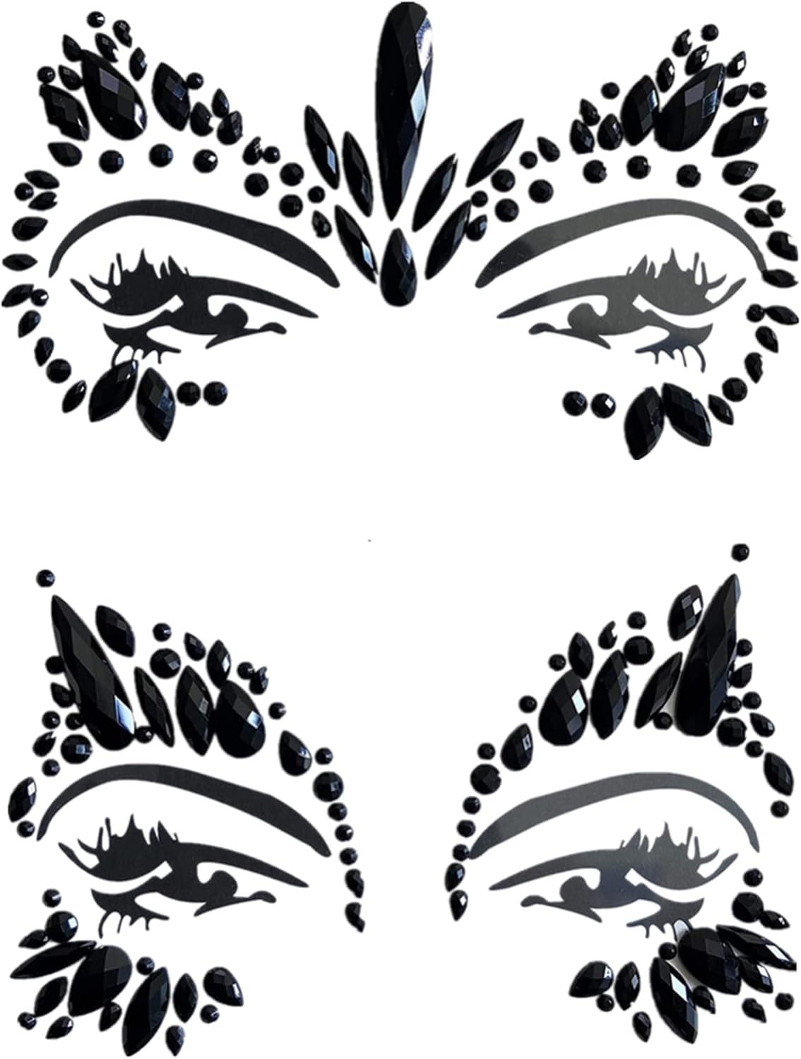 Black Halloween Face Gems, 2 Pcs Eco-Friendly Resin Material Self-Adhesive Mermaid Face Jewels Stick on Stickers Glitter Face Makeup Gems for Kids Festival Forehead Decorations (Collection 3)
