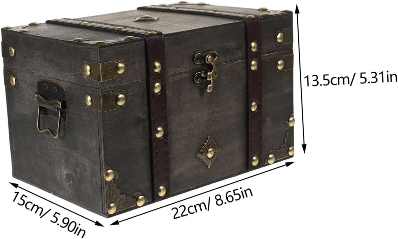 Cabilock Wooden Pirate Treasure Chest Large Gray Multi-Functional Storage Box Lock Jewelry Document Organizer Decorative Wood Treasure Box for Home and Office image number 1