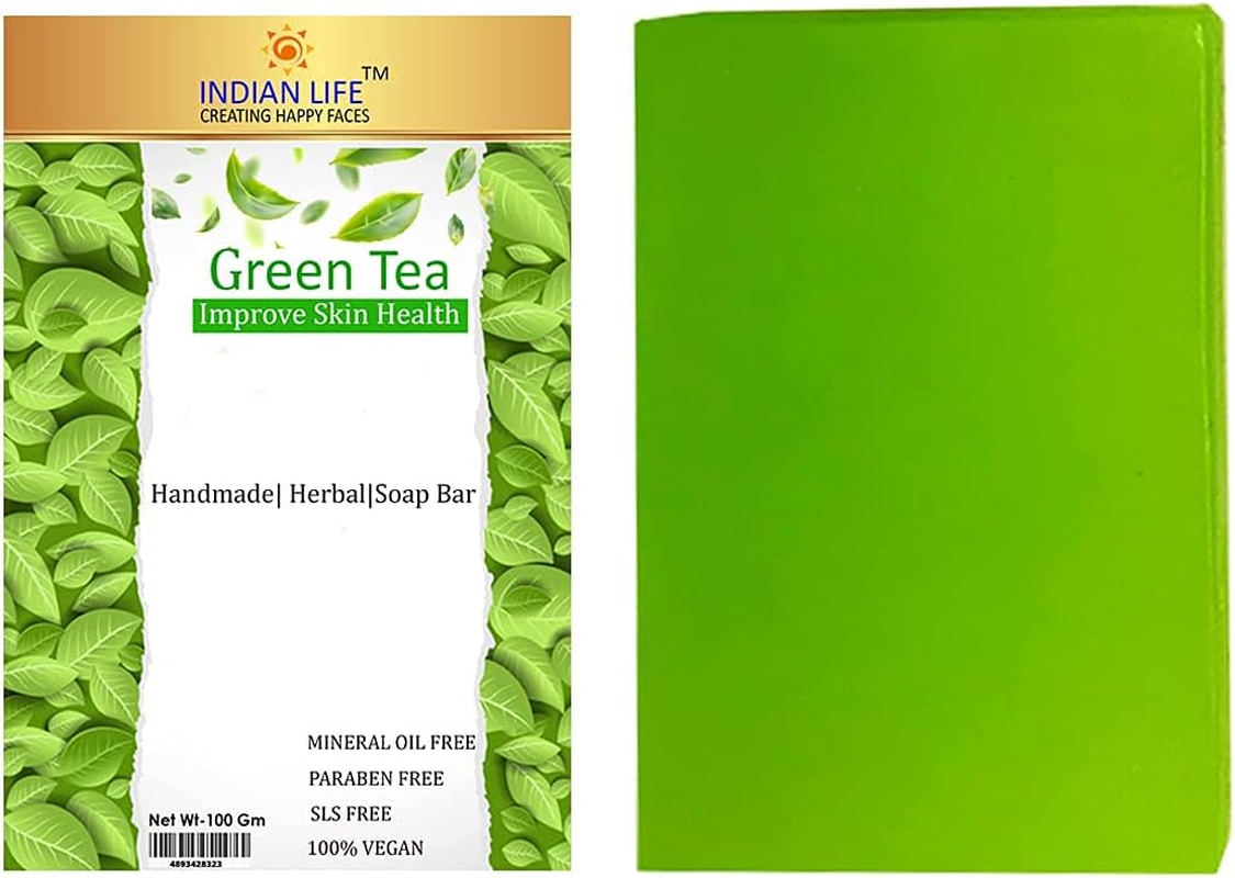 Green Tea and Bridal Kumkumadi Handmade Soap with Saffron,Pure Kumkumadi Oilparaben Free|Sls Free| Mineral Oil Free(Pack of 2) 100 Gm Each