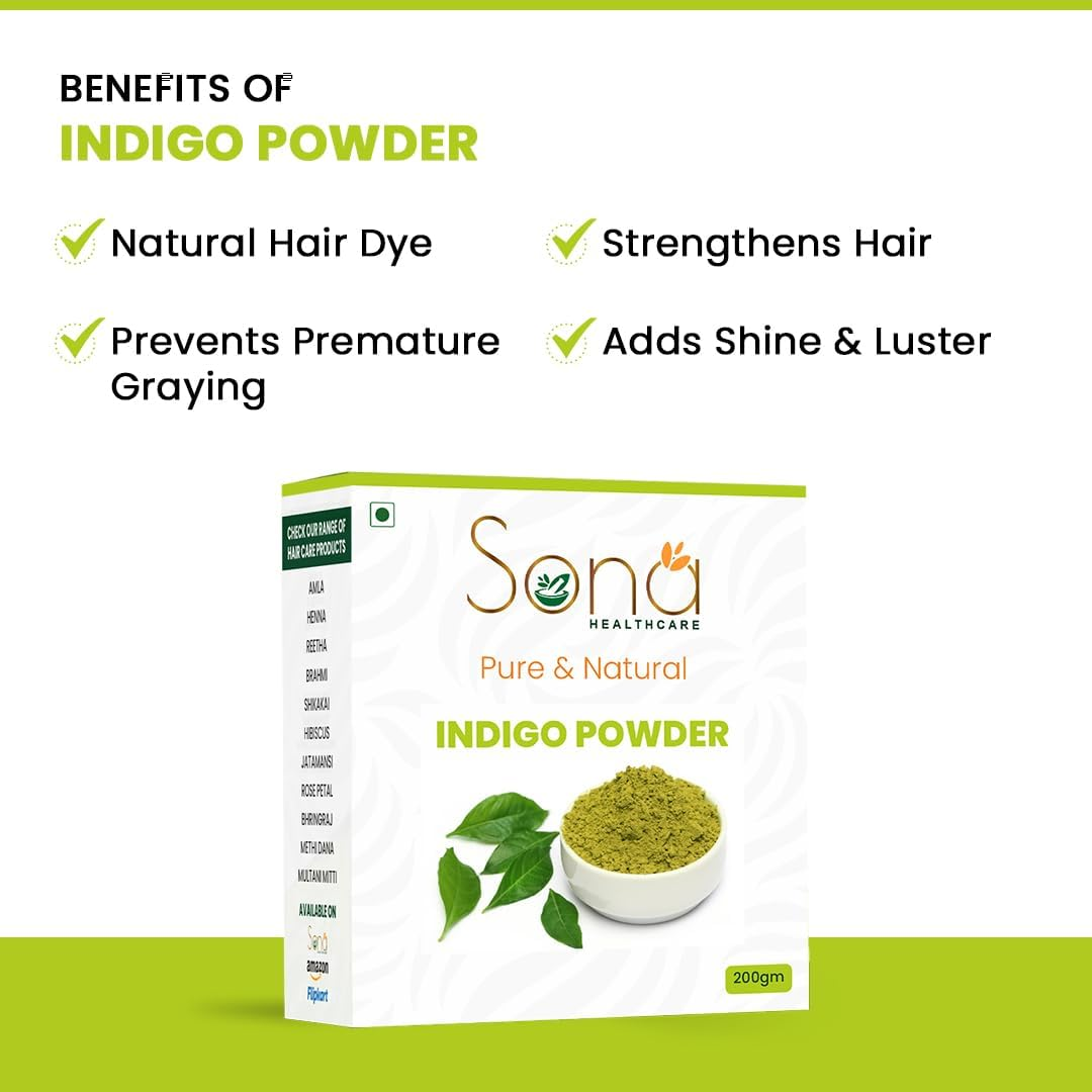 Indigo Leaves Powder for Hair Colour Natural No Added Colour or Preservatives Avuri Akulu Powder Indigofera Tinctoria Powder 200 Grams Green image number 2