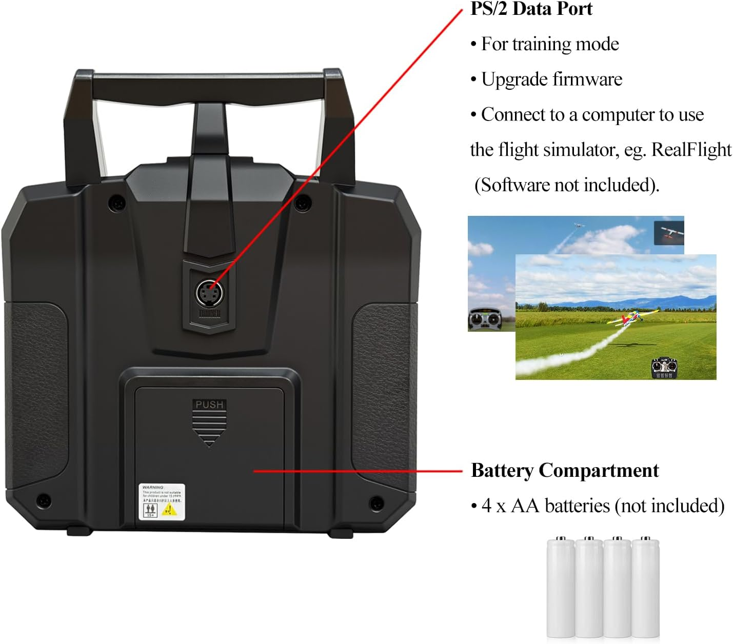 HAWK'S WORK Flysky Fs-I6X 10Ch Transmitter with Fs-Ia6B Receiver, 2.4Ghz RC Controller for RC Car Boat Airplane Helicopter Drone Robot & Construction Vehicle (Mode 2) image number 4