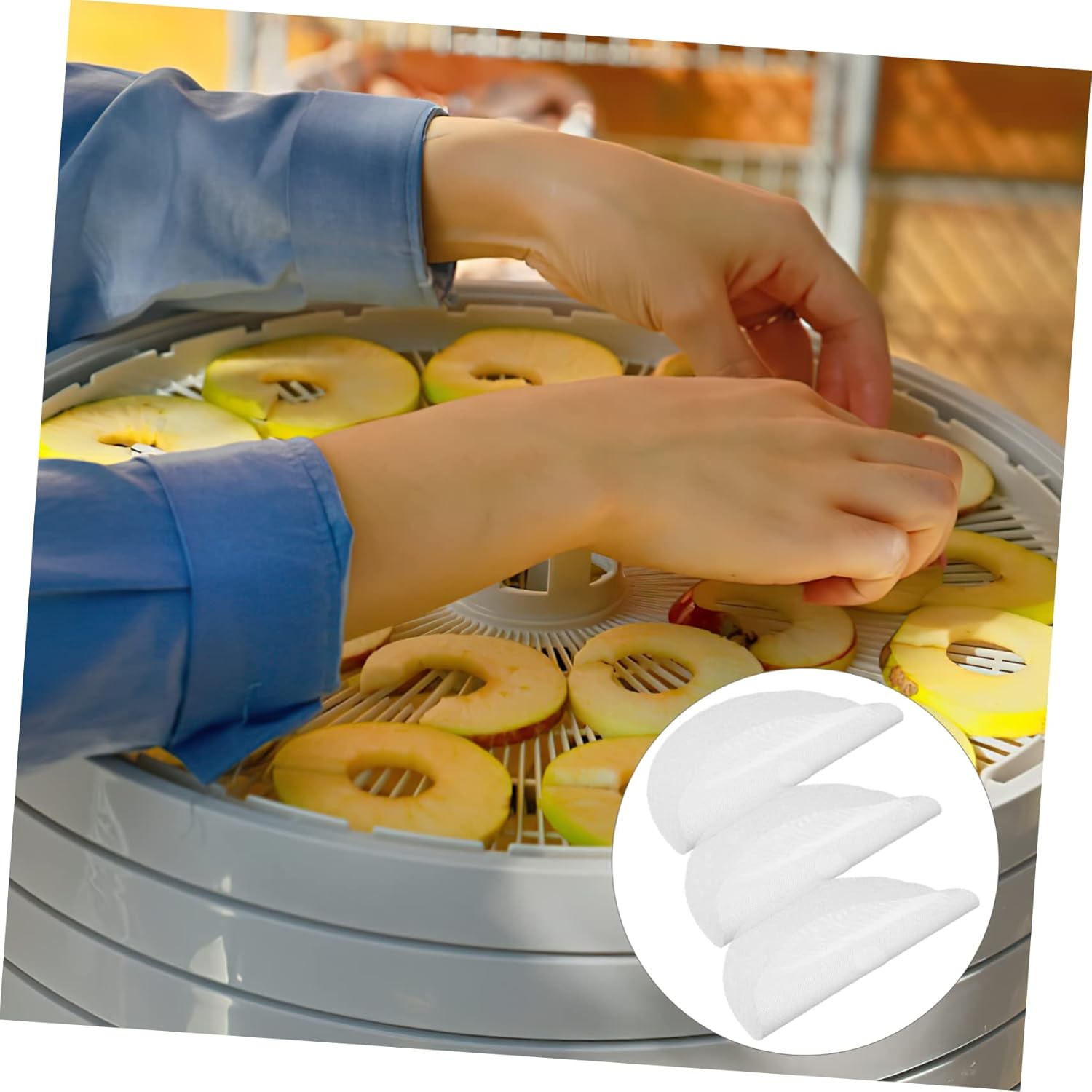 SHOWERORO 3Pcs Silicone Dehydrator Sheets for Fruit Meat Vegetables Non-Stick Reusable Mats round Drying Trays for Making and Food Preservation image number 3