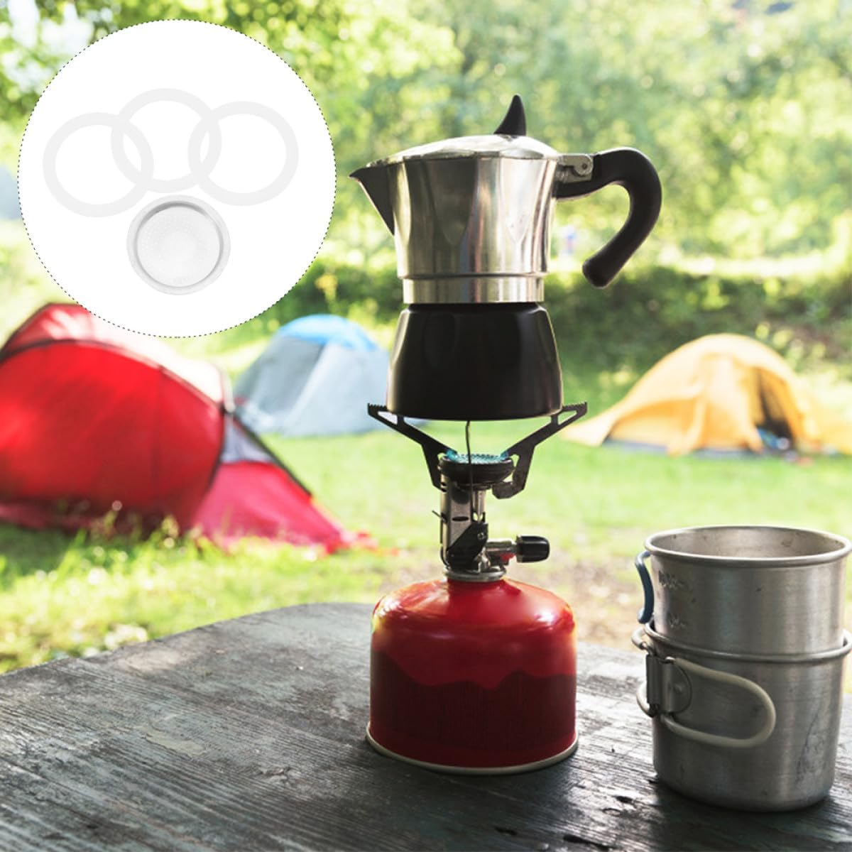 HOUDERCO Espresso Coffee Pot Accessories Set 3 Silicone Sealing Gaskets 1 Aluminum Filter for 150Ml Mocha Pot Replacement Parts Compatible Home Coffee Bar