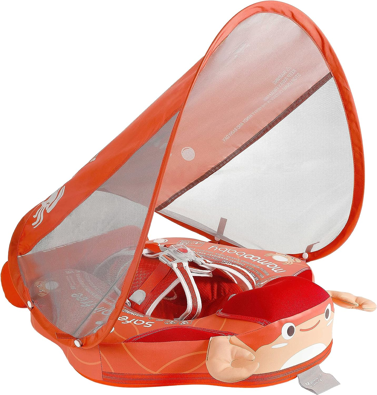 Baby Swim Float with Canopy Solid Pool Infant Swim Trainer Swimming Training Lying Air Free Water Floats Non-Inflatable Waist Swim Ring for Toddlers