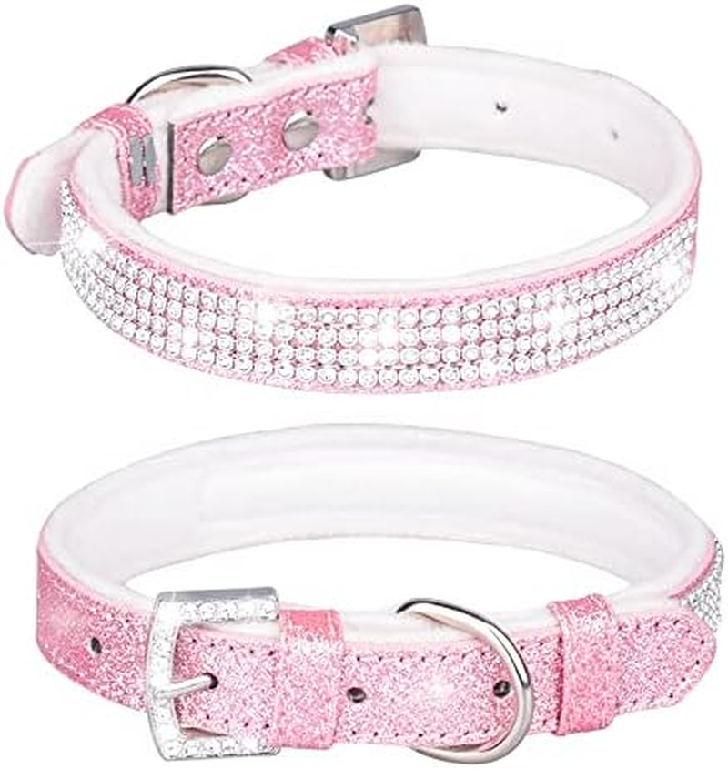 Haoyueer Pink Sparkly Diamante Leather Dog Collar Small