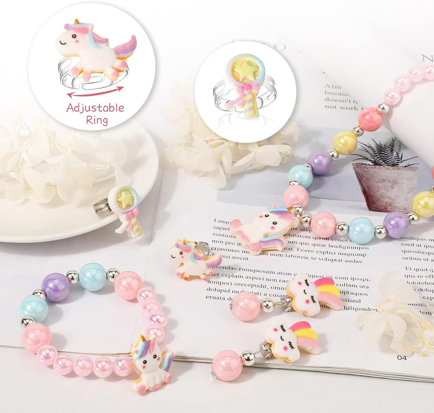 Unicorn Crossbody Bag Purse with Jewelry Set Little Girls, Unicorn Princess Necklace Bracelet Rings Earrings Handbag Accessories, Jewelry Party Favors Gift Dress Up image number 4