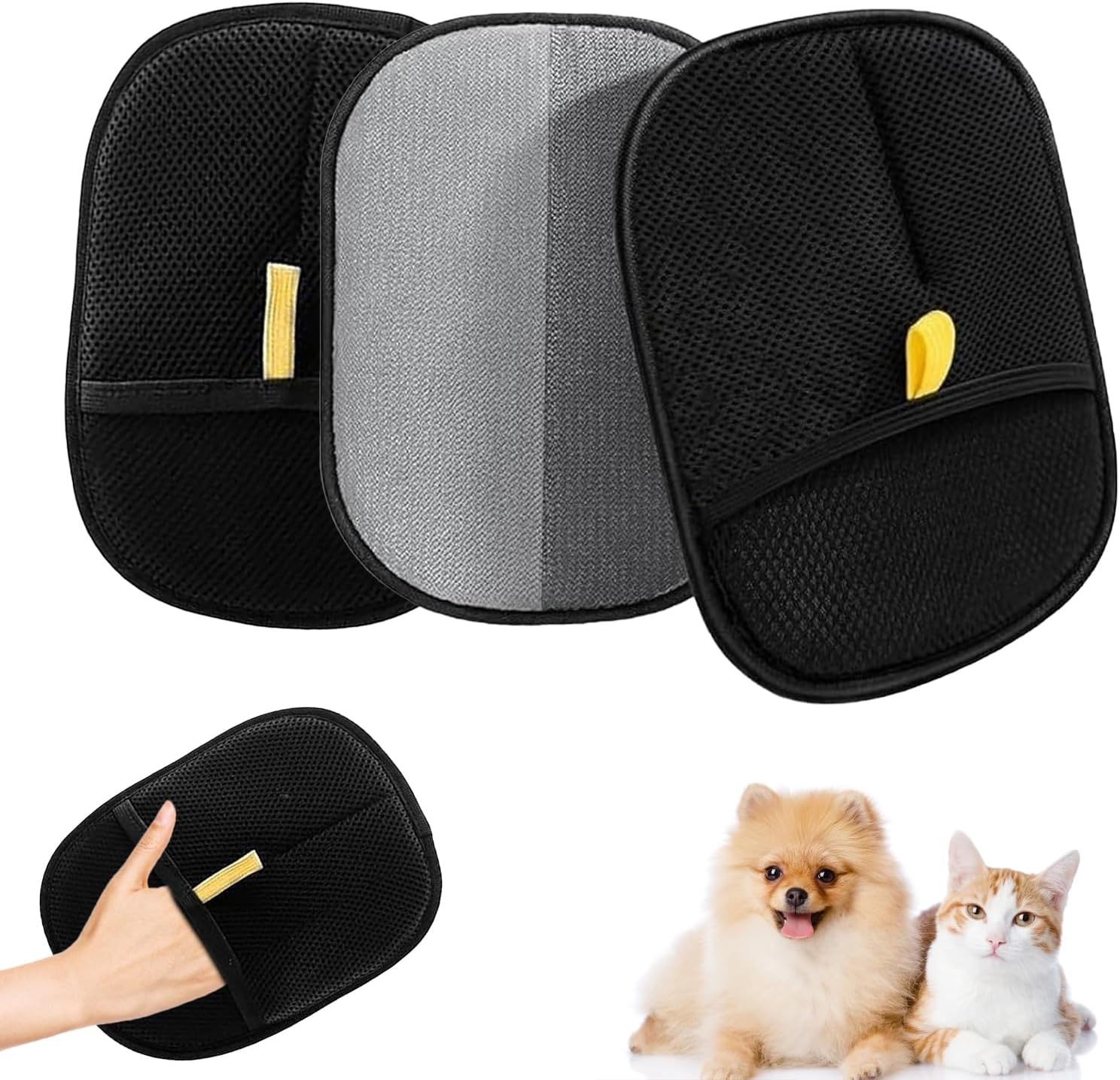 3 Pack Pet Hair Remover Glove, Pet Grooming Gloves for Cats and Dogs, Efficient Hair Removal for Furniture and Clothes, 15X20Cm Black