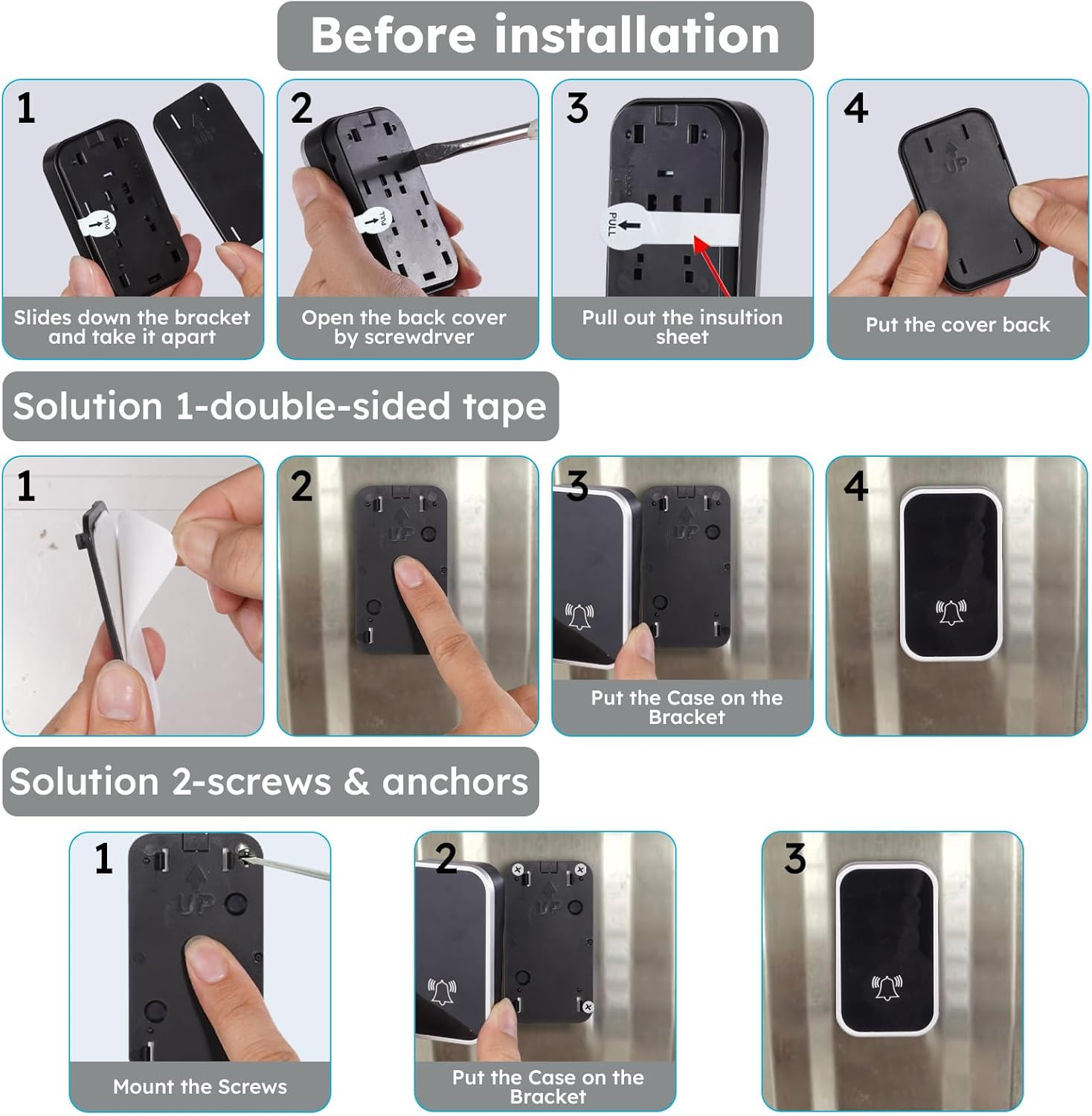 Wireless Doorbell Chime with 1 Remote Waterproof Transmitter and 2 Plugin Receivers, Remote Door Bell Ringer 300M Long Range, 60 Ringtones &bull; 4 Volume Levels &bull; Colorful LED Flash &bull; Portable Doorbell image number 4