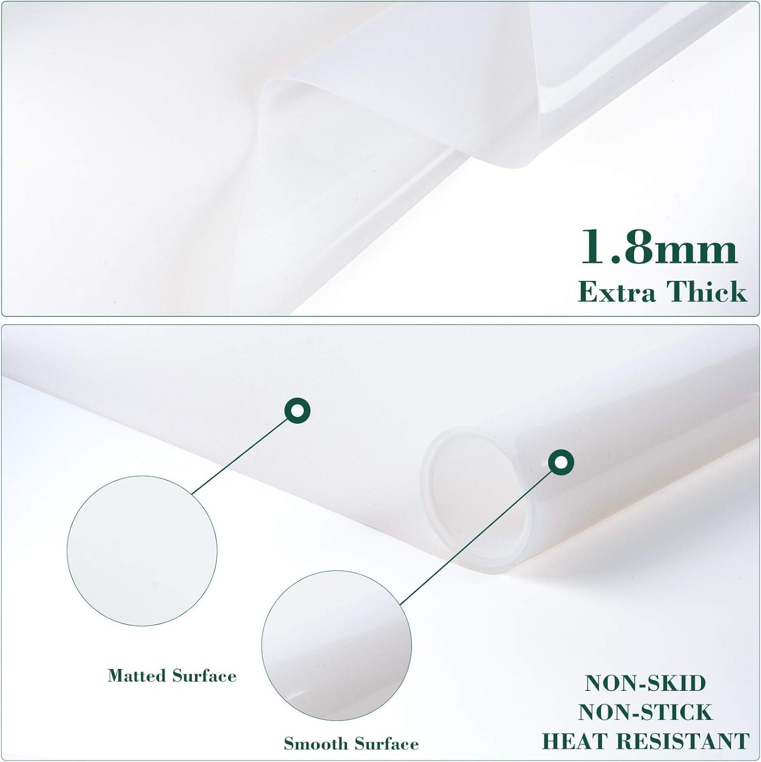 Mat Transparent 70 X 50Cm X 1.4Mm, Silicone Crafting Sheet, Countertop Protector, Placemat Large Table Mat, Nonstick Nonskid Heat-Resistant