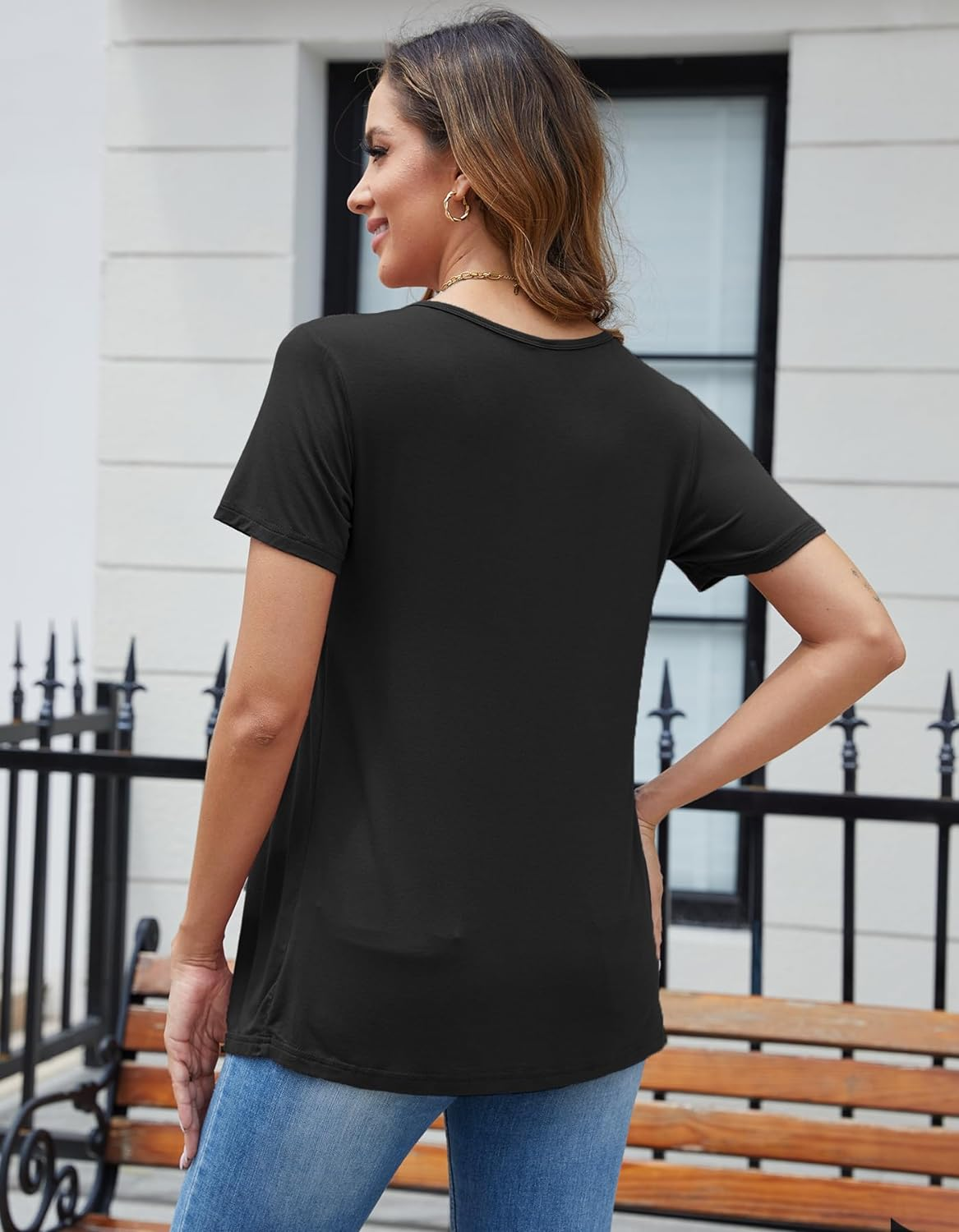 Cute Maternity Shirts Summer Short Sleeve Pregnancy Tops Casual Comfy Pregnant Blouse with Ruffle Peplum for Work image number 2