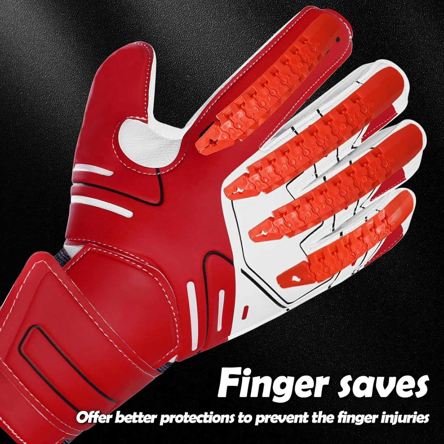 Annuoyi Goalie Gloves, Football Goalkeeper Gloves, Youth Soccer Goalkeeper Gloves, Red, Men'S, Ambidextrous, Latex, Mesh Fabric, Hook and Loop Closure image number 2