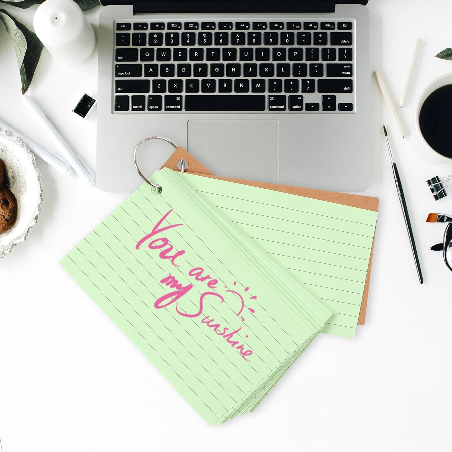 TECDW 300 Index Cards with Reinforced Kraft Paper Cover - 3X5 Inch Study Cue Cards, Colorful Flashcards for Learning, Office & Home (6 Assorted Colors + 6 Metal Key Rings) image number 2