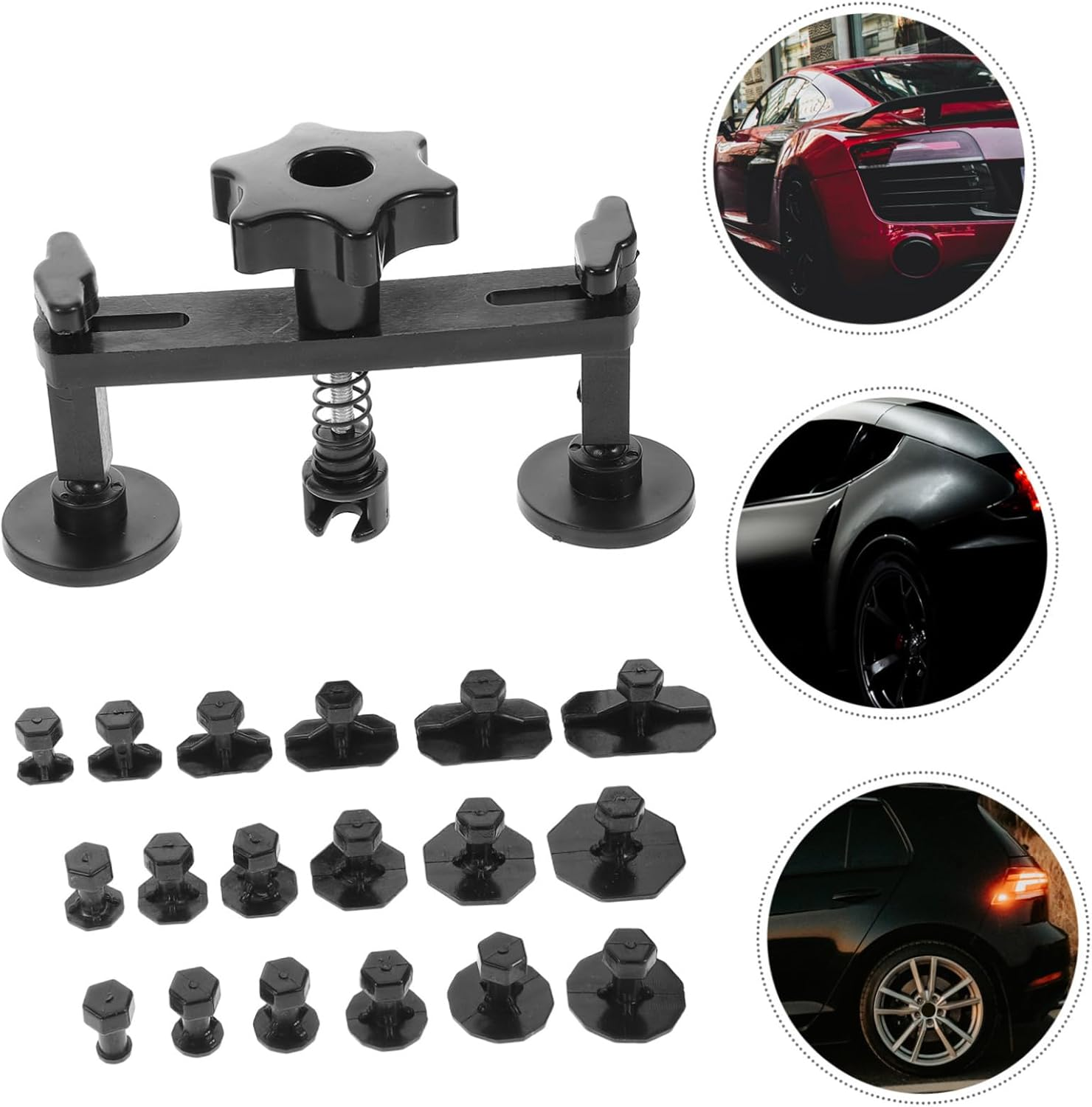 TOPPERFUN Dent Removal Tool Set with Suction Cup and 18 Adhesive Tabs, Black Auto Body Dent Puller Kit for Small and Large Hail Damage Repairs, Professional Bumper Repair Equipment for Car Restoration image number 3