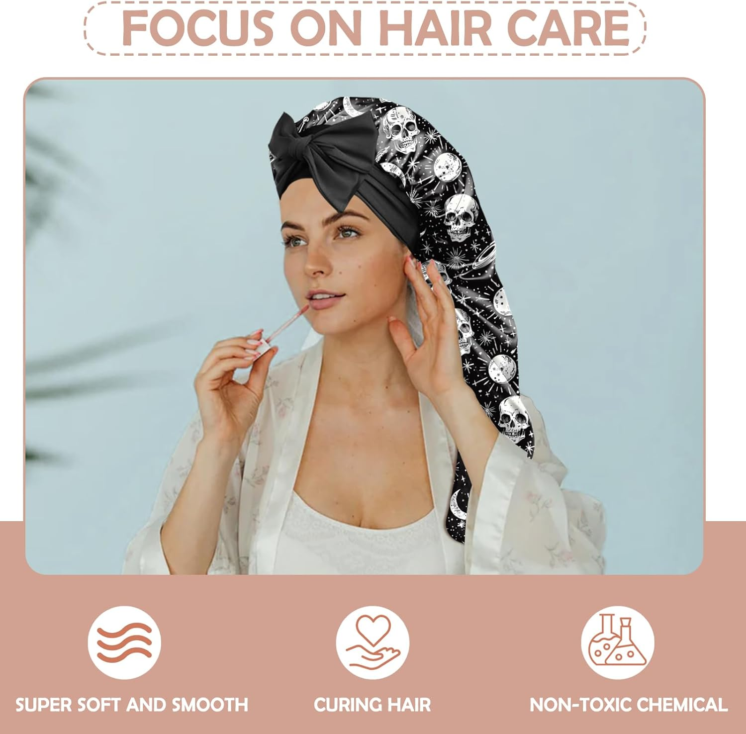 BHAHB Silk Feeling Long Satin Bonnet for Sleeping Adjustable Double Layer Elastic Reusable Long Hair Caps Cute Women Girls - A1-Flowers image number 6