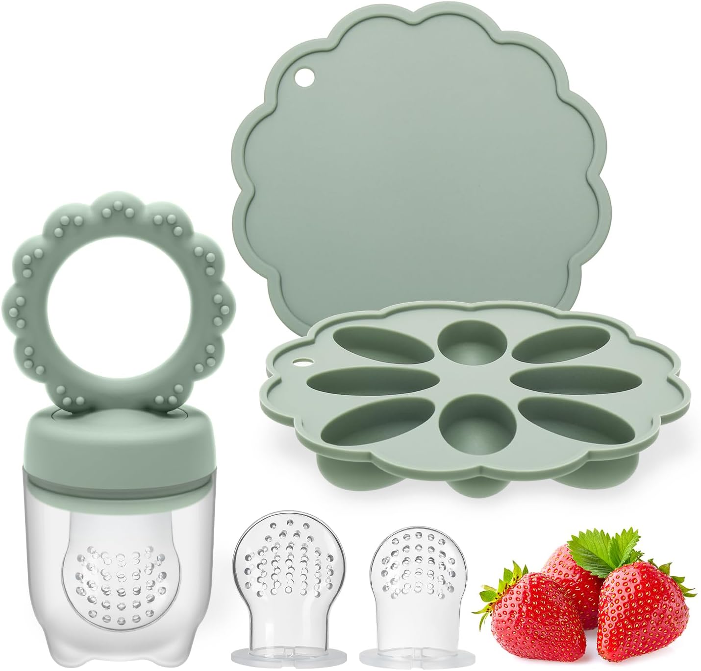 Baby Silicone Fruit Food Feeder Pacifier & Breastmilk Popsicle Freezer Molds,Sunflower Design BPA Free Baby Food Storage Containers Frozen Ice Tray for Baby Feeding Safely, Infant Fruit Teething Toy