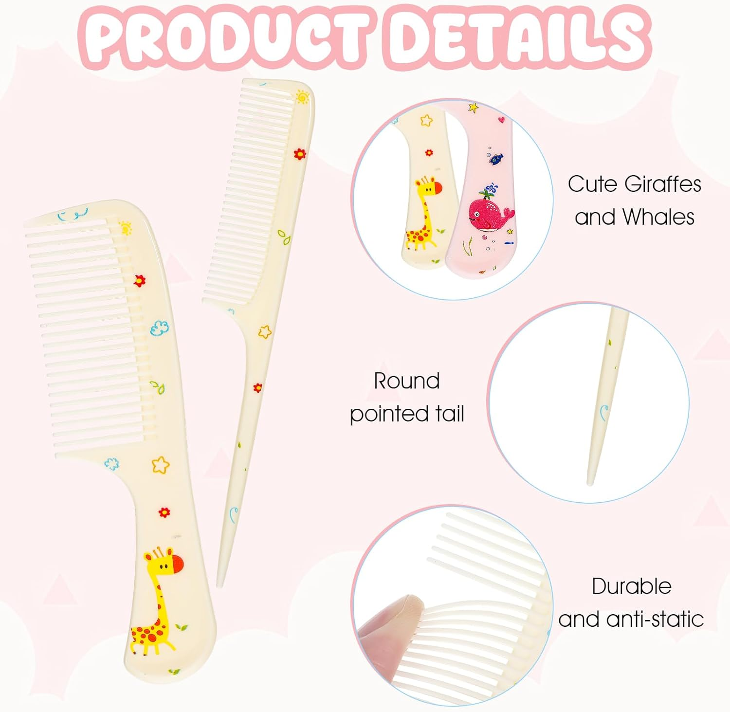 4Pcs Toddler Comb Set, Small Cute Fine Tooth & Rat Tail Baby Comb for Kids Styling, Mini Hair Comb Plastic Parting Combs, Anti-Static Hairdressing Baby Comb for Girl Wet Dry Hair (Pink Yellow) image number 2
