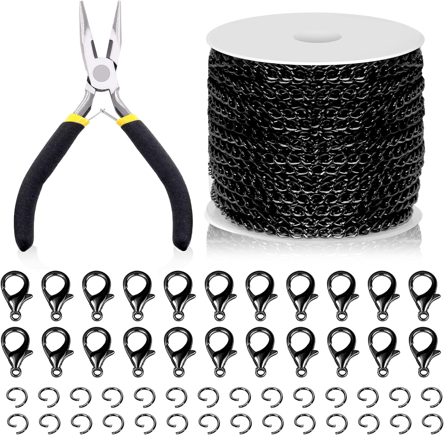 Swpeet 102Pcs Red Bronze 3Mm by 10 Yard Length Jewelry Making Chains Kit with Jump Rings, Lobster Clasps and Jewelry Plier, Necklace Chains Flat Cable Link Chain Bulk Ideal for DIY Craft Jewel Making