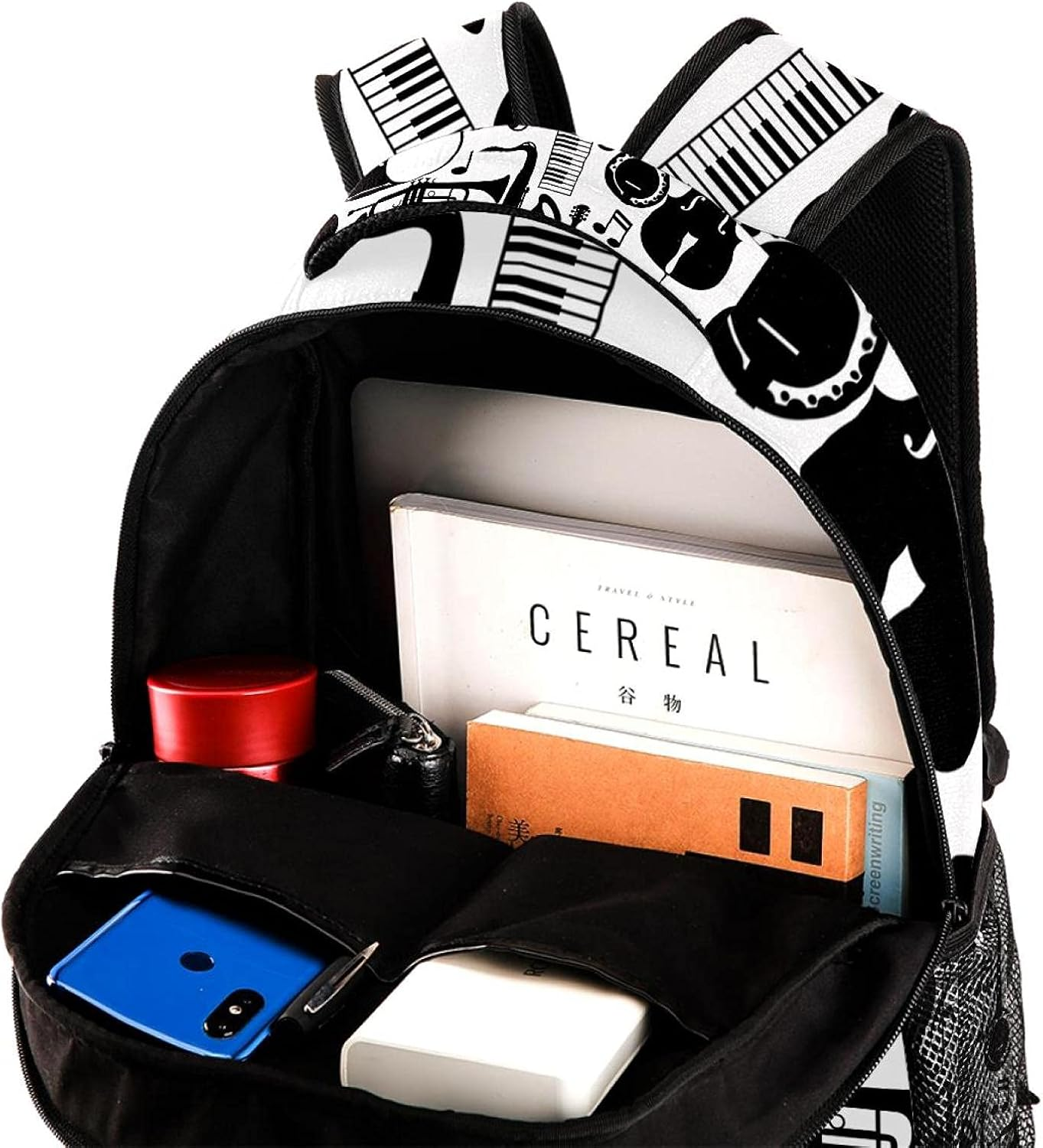 Jazz Instruments Vector Backpack Students Shoulder Bags Travel Bag College School Tote Backpacks image number 4