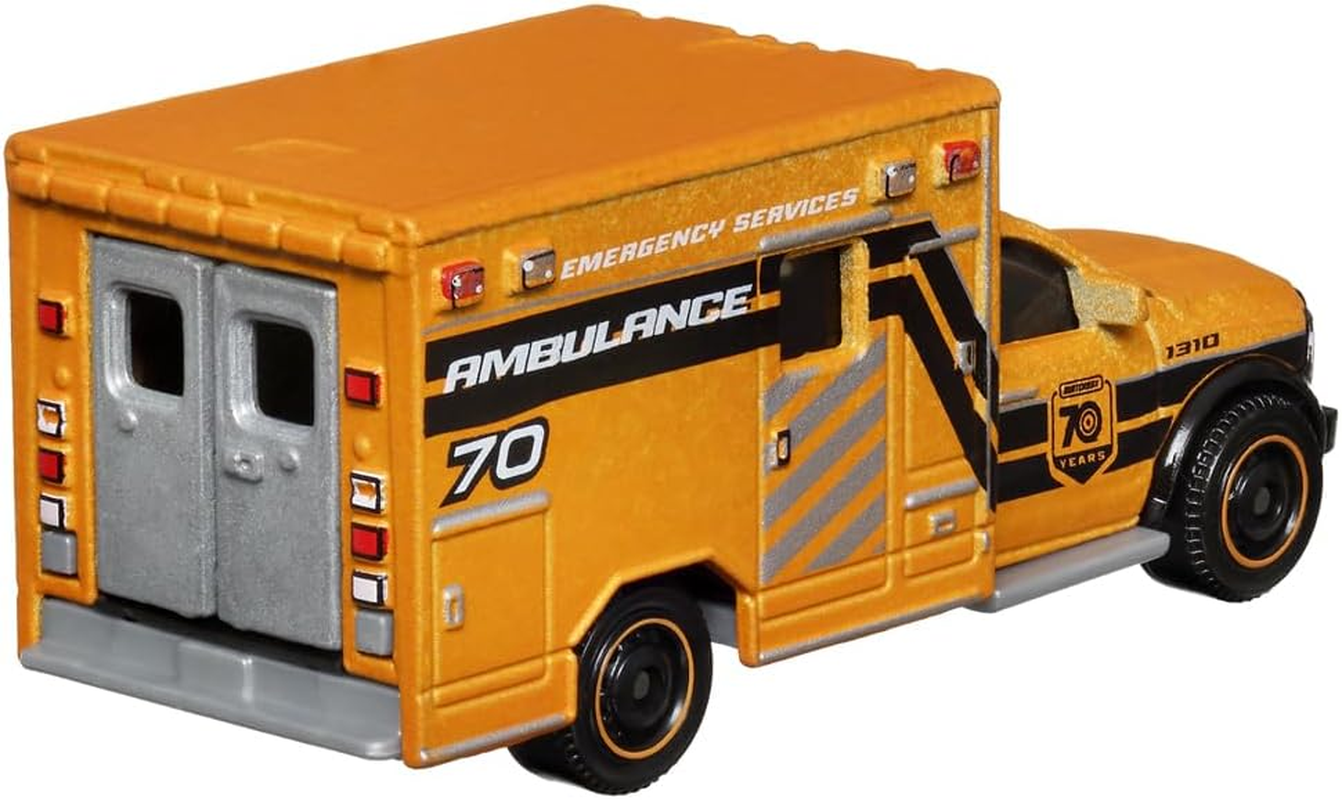 Matchbox Moving Parts 70 Years Special Edition Die-Cast Vehicle - HMV12 ~ Inspired by 2019 Ram Ambulance ~ 5/5 Orange and Black image number 3