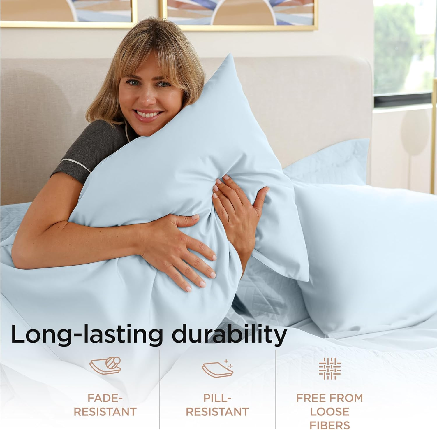 Certified 100% Egyptian Cotton Sheets Queen Size, 4 Piece Luxury Sateen Weave Light Blue Bed Set, Solid Luxury Bedsheets with Elasticized Deep Pocket - by Threadmill image number 5