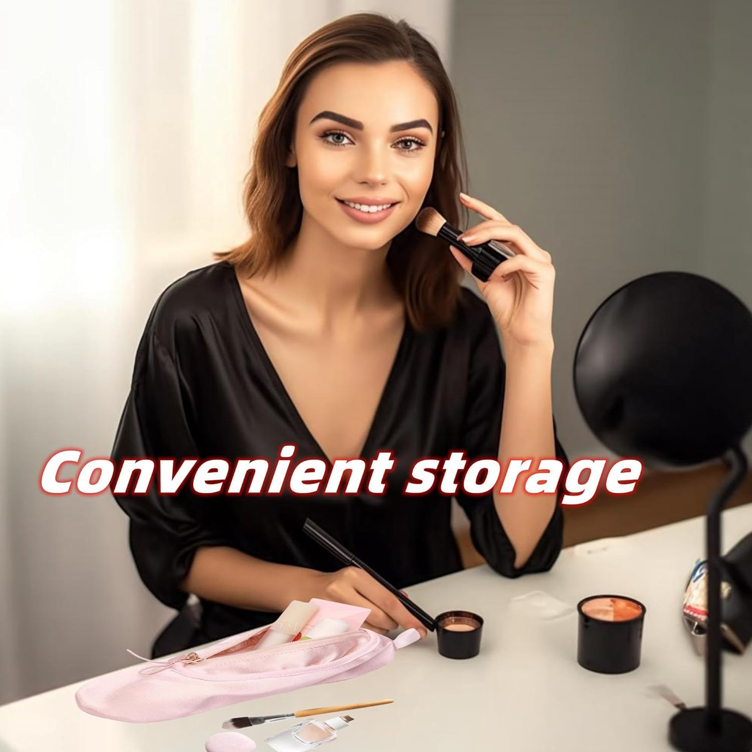 Febohao Pink Ballet Shoe Makeup Bag Custom Name Personalized Dance Shoe Pouch Portable Cosmetic Swan Ballet Bag, Dancers and Dance Lovers 2 Pcs, Light Powder, Simple and Stylish Storage image number 1