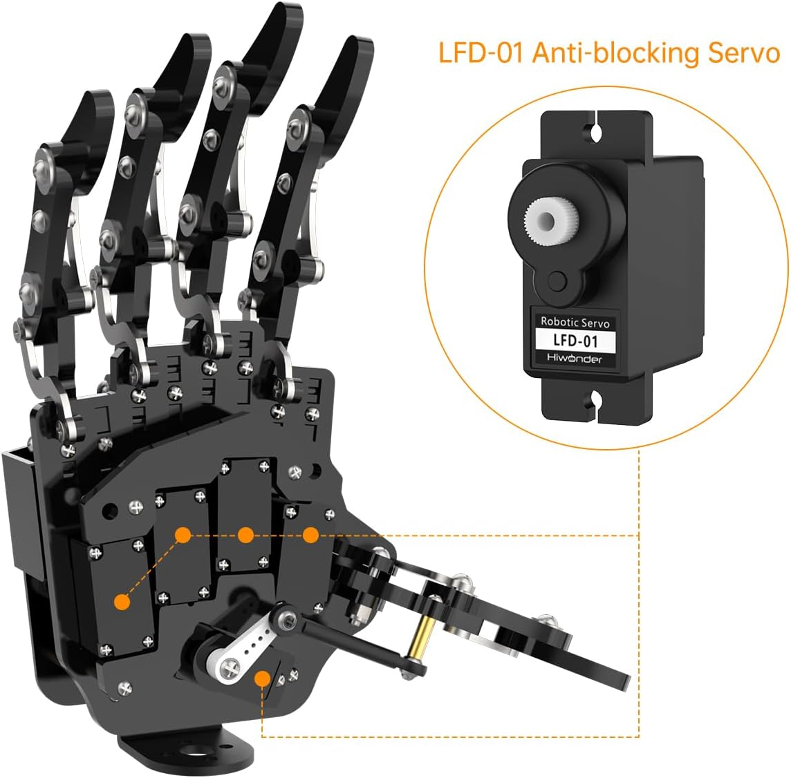 HIWONDER Robot Hand Five Fingers Support Secondary Development Solely Movement Bionic Robot Mechanical Arm Hand DIY Robot（Right Hand） image number 1