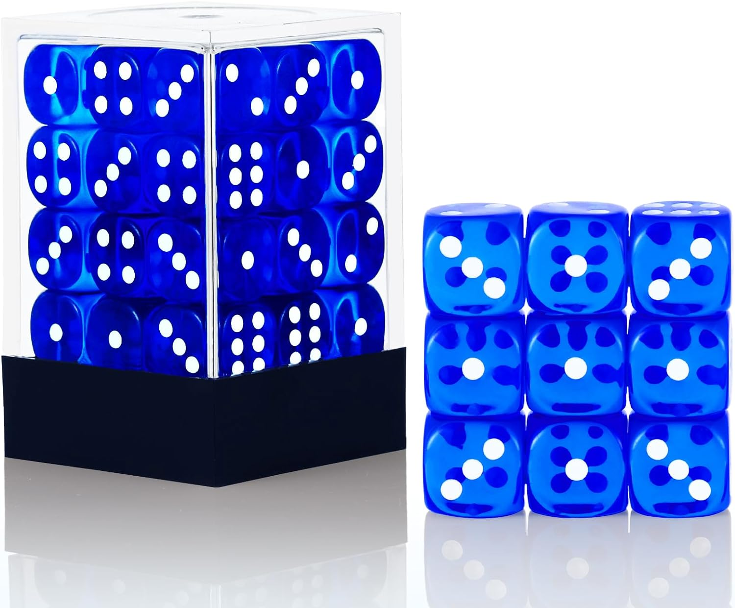 36 of Pack 12MM 6 Sided Dice Set,Translucent Colors Game Dice Set, 6 Sided Standard Colored Dices for Tenzi, Farkle, Yahtzee, Bunco or Teaching Math, with Portable Plastic Box（Dark Blue） image number 3