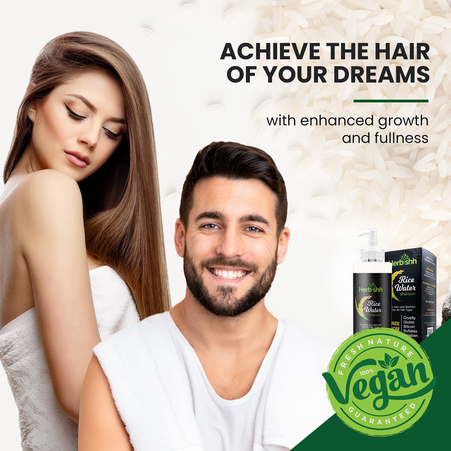 Herbishh Rice Water Hair Growth Shampoo with Power of Castor Oil, Argan Oil, Coconut Oil & Biotin |All Hair Type | Hair Regrowth for Thinning Hair, Moisturizing & Volumizing | Silicone Free | 400Ml image number 6